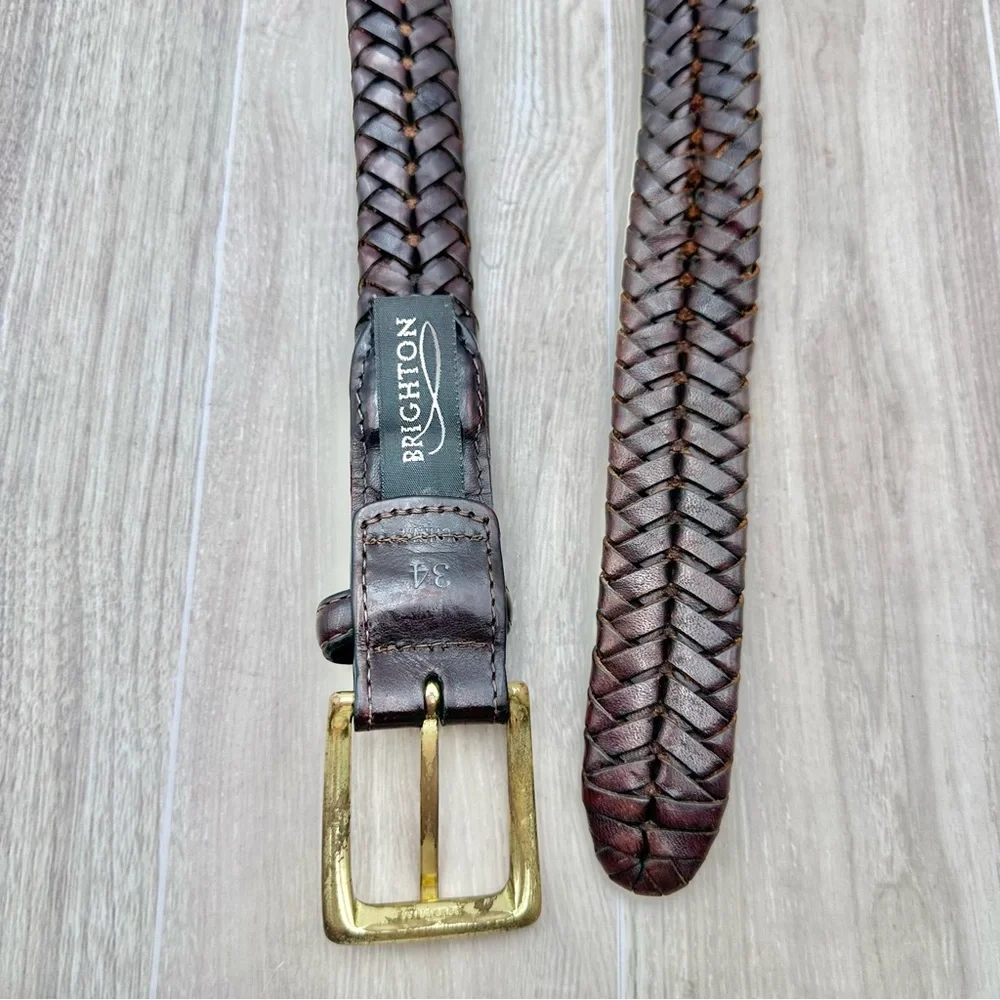 Brighton Men’s Classic Woven Braided Dark Brown Leather Belt | Size 34